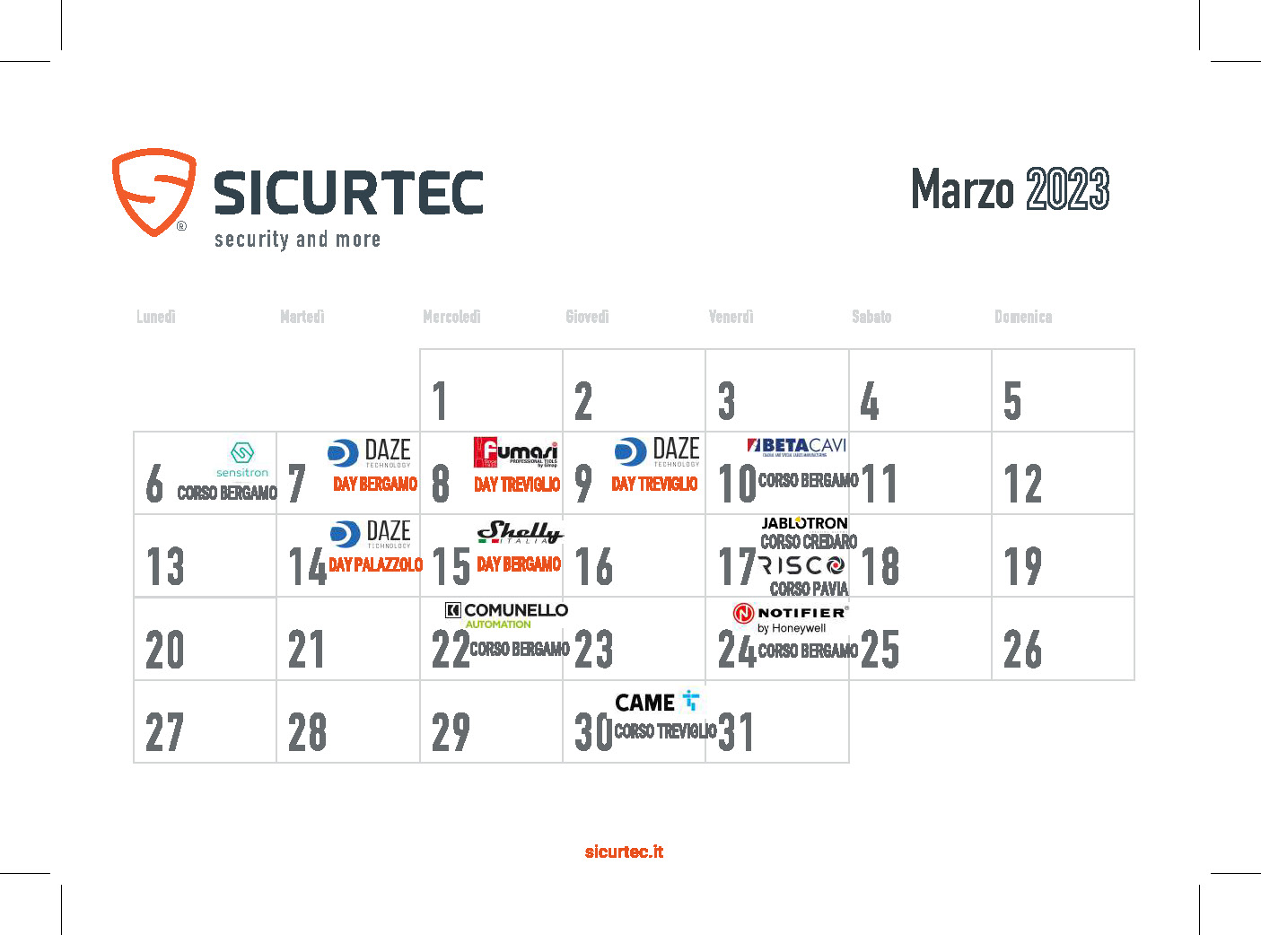 CALENDARIO CORSI DEL MESE